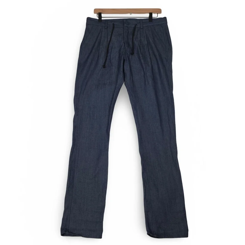 Assembly New York Mens 32 Blue Pleated Drawstring Chambray Trouser Pants Bottoms